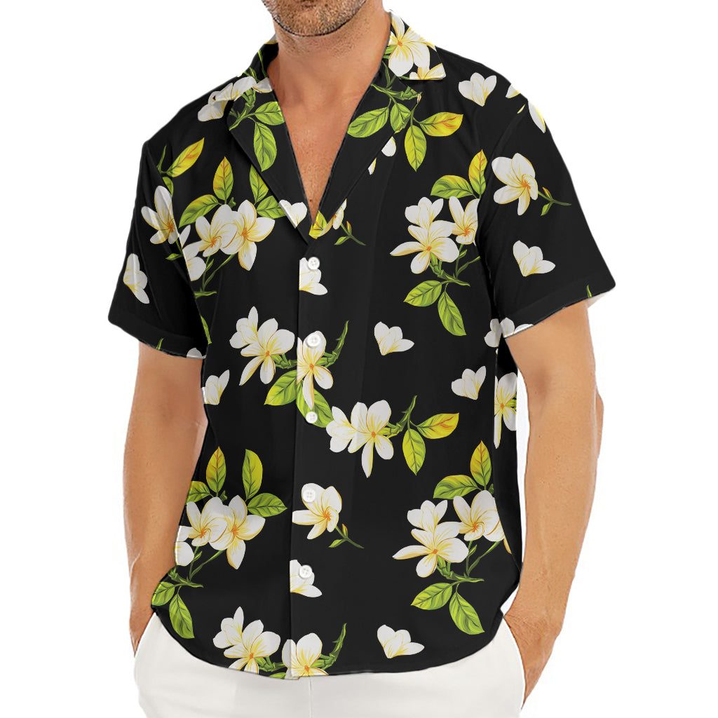 Vintage Plumeria Flower Pattern Print Men's Deep V-Neck Shirt