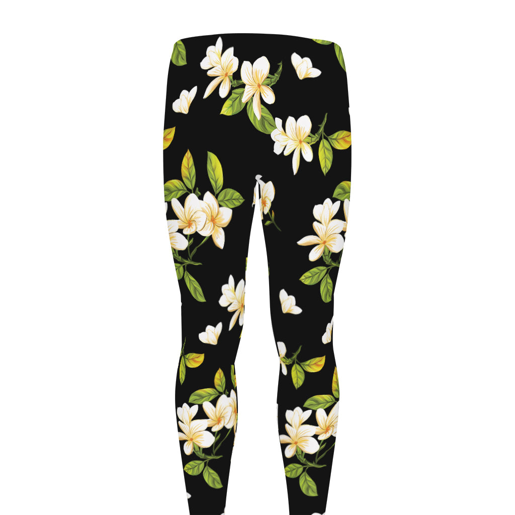 Vintage Plumeria Flower Pattern Print Men's leggings
