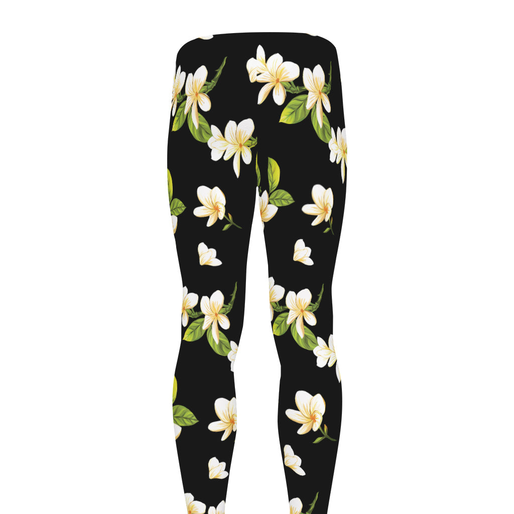 Vintage Plumeria Flower Pattern Print Men's leggings
