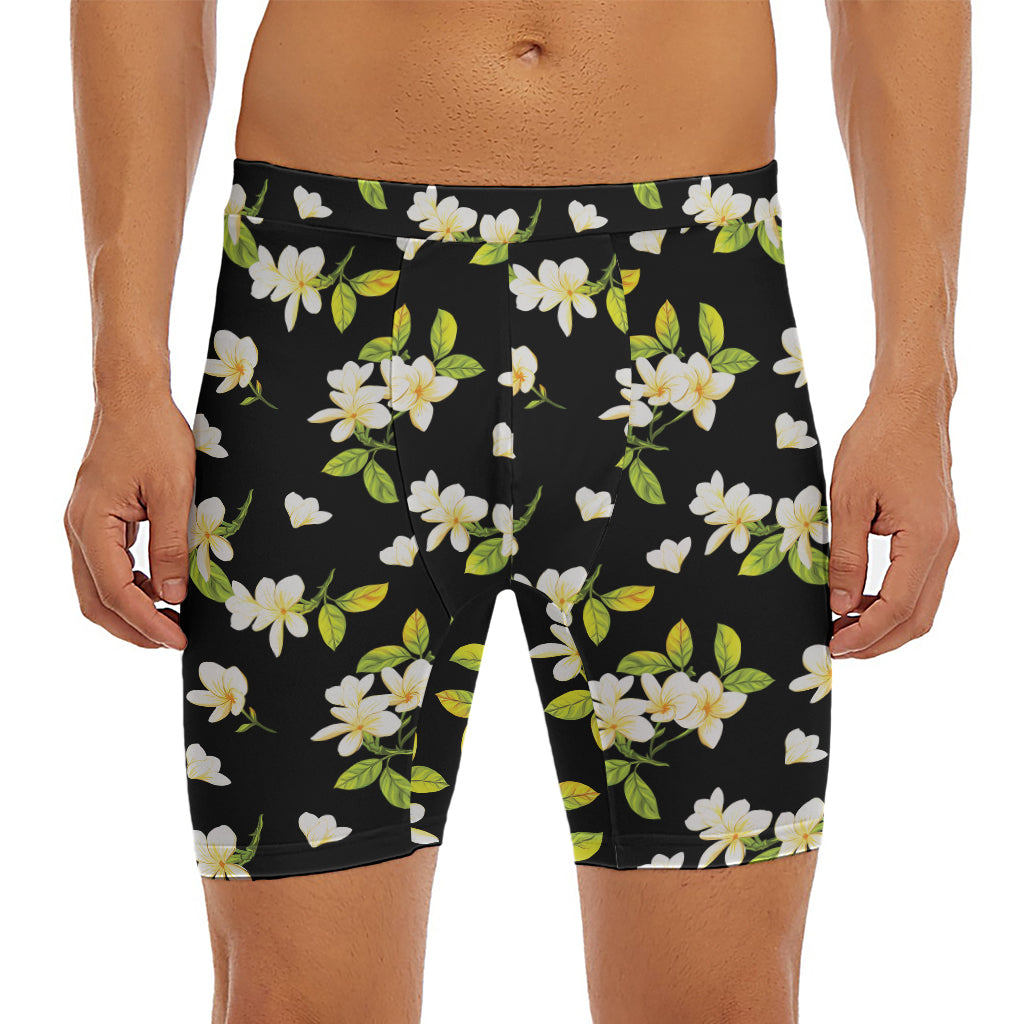 Vintage Plumeria Flower Pattern Print Men's Long Boxer Briefs