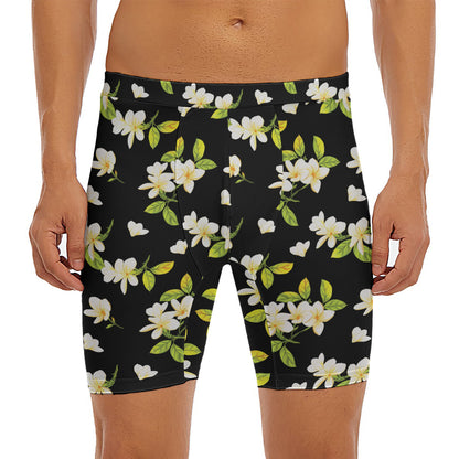 Vintage Plumeria Flower Pattern Print Men's Long Boxer Briefs