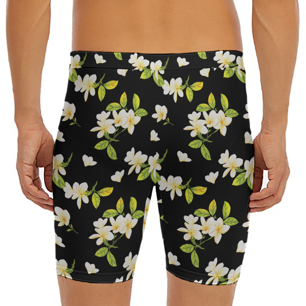 Vintage Plumeria Flower Pattern Print Men's Long Boxer Briefs