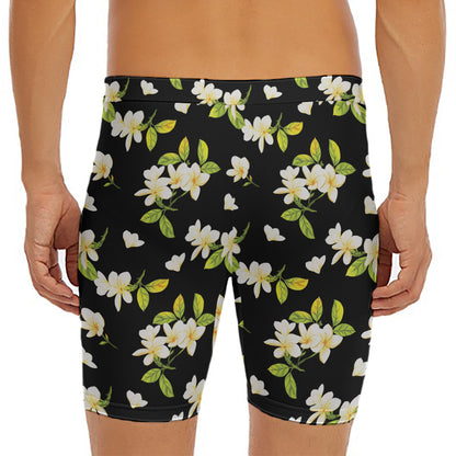 Vintage Plumeria Flower Pattern Print Men's Long Boxer Briefs