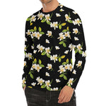 Vintage Plumeria Flower Pattern Print Men's Long Sleeve Rash Guard