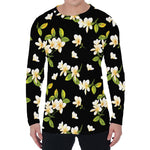 Vintage Plumeria Flower Pattern Print Men's Long Sleeve T-Shirt
