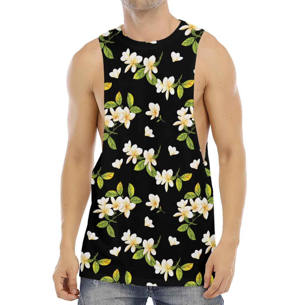 Vintage Plumeria Flower Pattern Print Men's Muscle Tank Top