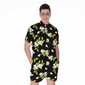 Vintage Plumeria Flower Pattern Print Men's Romper
