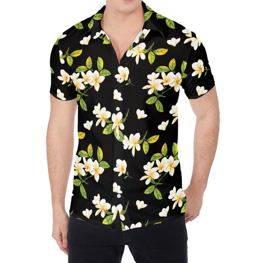 Vintage Plumeria Flower Pattern Print Men's Shirt