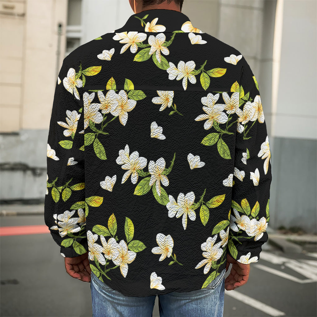 Vintage Plumeria Flower Pattern Print Men's Shirt Jacket