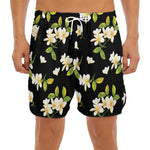 Vintage Plumeria Flower Pattern Print Men's Split Running Shorts