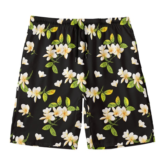 Vintage Plumeria Flower Pattern Print Men's Swim Trunks
