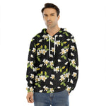Vintage Plumeria Flower Pattern Print Men's Velvet Pullover Hoodie