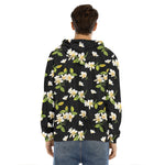 Vintage Plumeria Flower Pattern Print Men's Velvet Pullover Hoodie