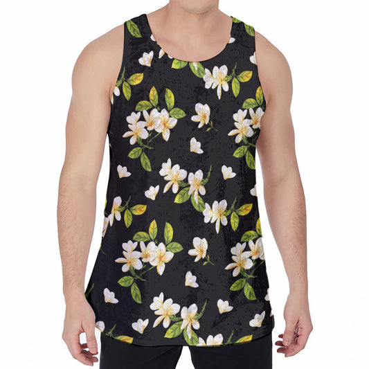 Vintage Plumeria Flower Pattern Print Men's Velvet Tank Top