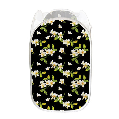 Vintage Plumeria Flower Pattern Print Mesh Laundry Hamper