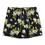 Vintage Plumeria Flower Pattern Print Mesh Shorts