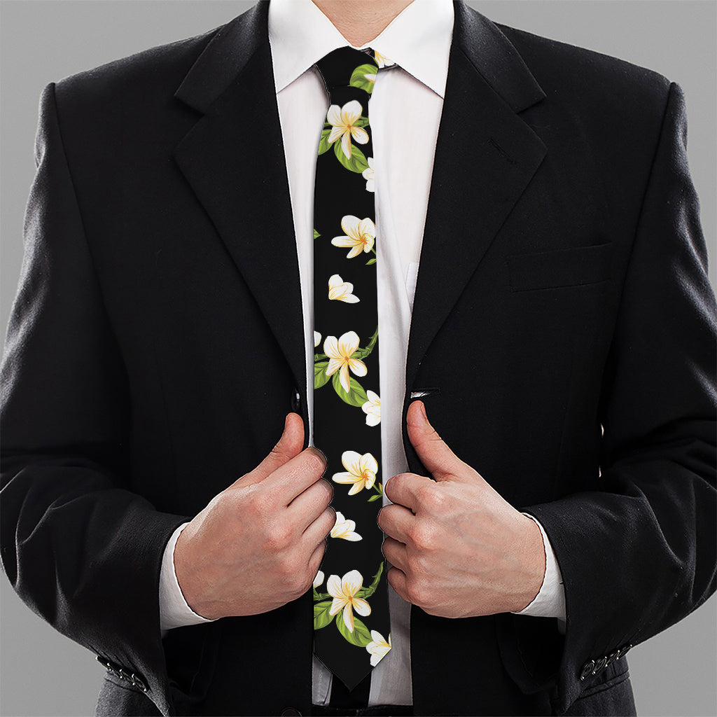 Vintage Plumeria Flower Pattern Print Necktie