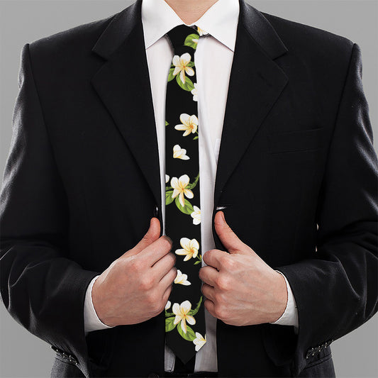 Vintage Plumeria Flower Pattern Print Necktie