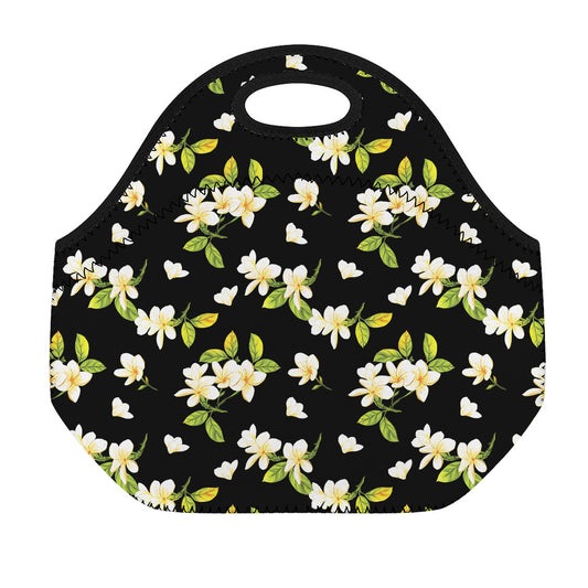 Vintage Plumeria Flower Pattern Print Neoprene Lunch Bag