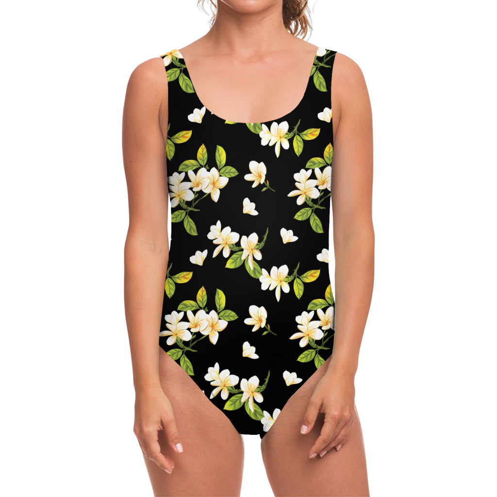 Vintage Plumeria Flower Pattern Print One Piece Swimsuit