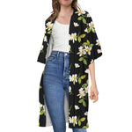 Vintage Plumeria Flower Pattern Print Open Front Beach Cover Up