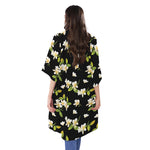 Vintage Plumeria Flower Pattern Print Open Front Beach Cover Up