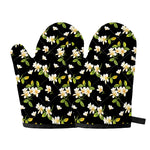 Vintage Plumeria Flower Pattern Print Oven Mitts