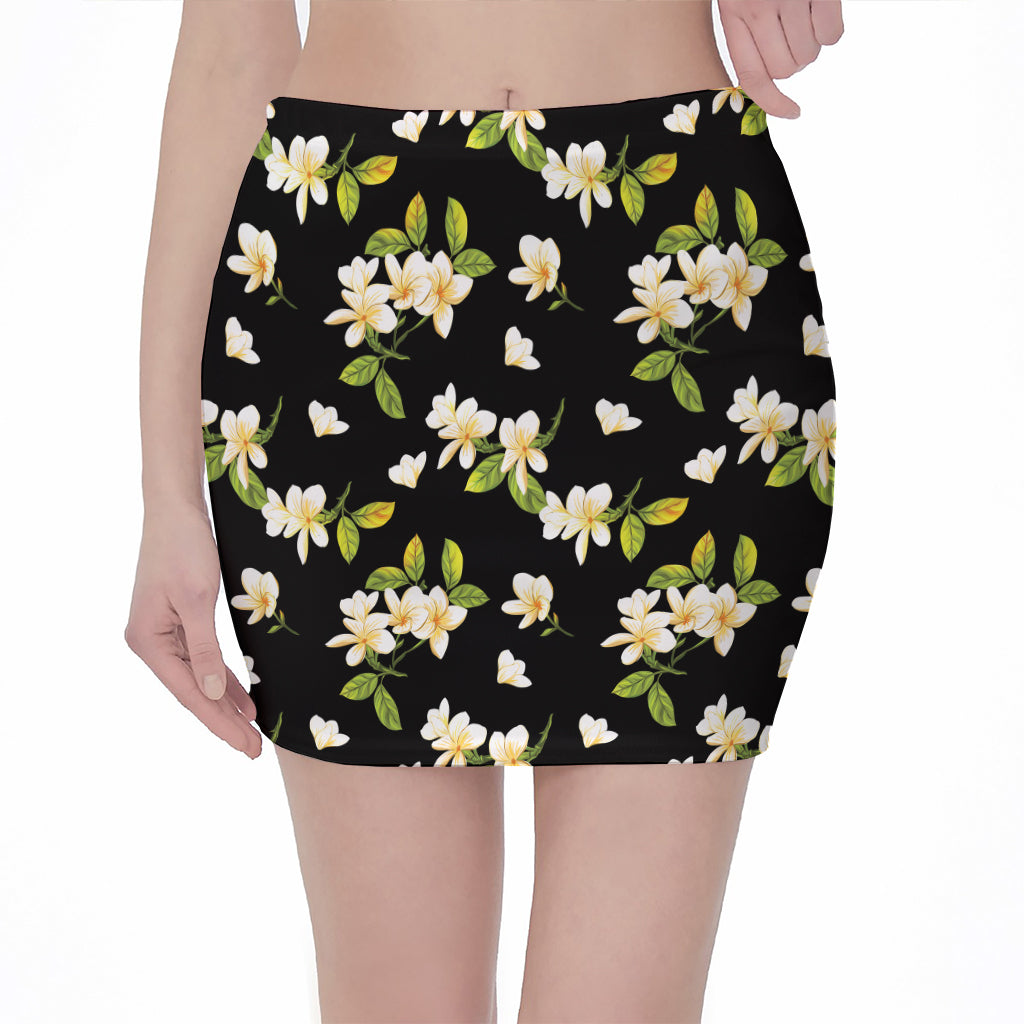 Vintage Plumeria Flower Pattern Print Pencil Mini Skirt