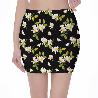 Vintage Plumeria Flower Pattern Print Pencil Mini Skirt