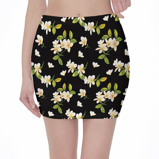 Vintage Plumeria Flower Pattern Print Pencil Mini Skirt