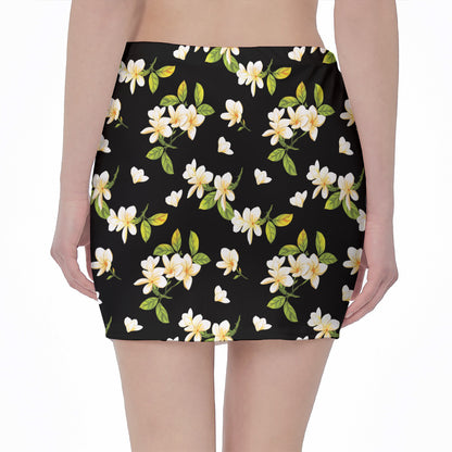 Vintage Plumeria Flower Pattern Print Pencil Mini Skirt