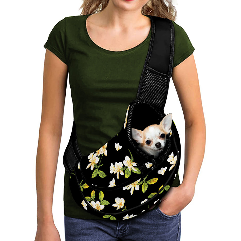 Vintage Plumeria Flower Pattern Print Pet Sling Carrier