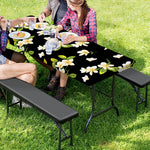 Vintage Plumeria Flower Pattern Print Picnic Table Cover