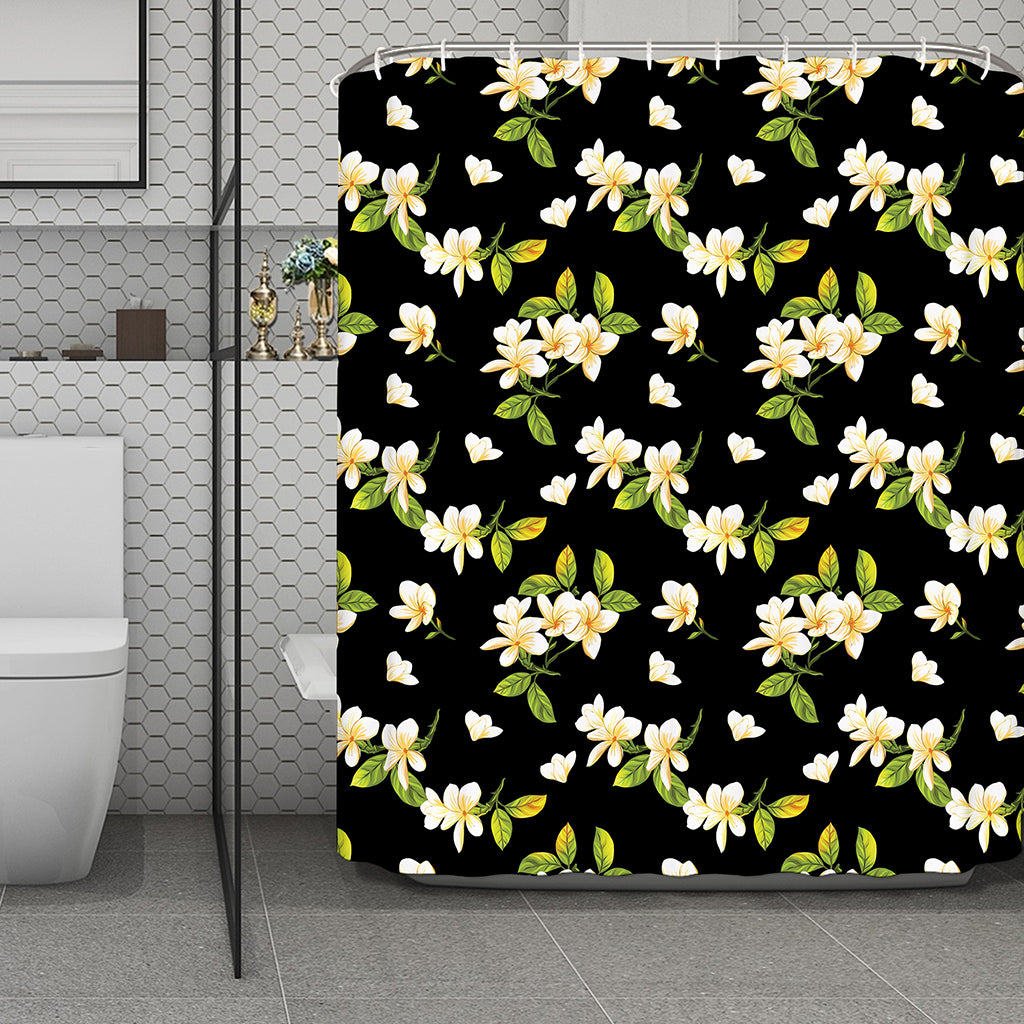 Vintage Plumeria Flower Pattern Print Polyester Shower Curtain