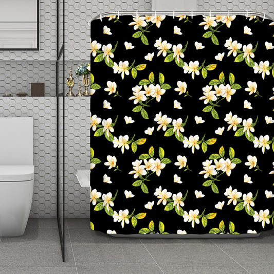 Vintage Plumeria Flower Pattern Print Polyester Shower Curtain