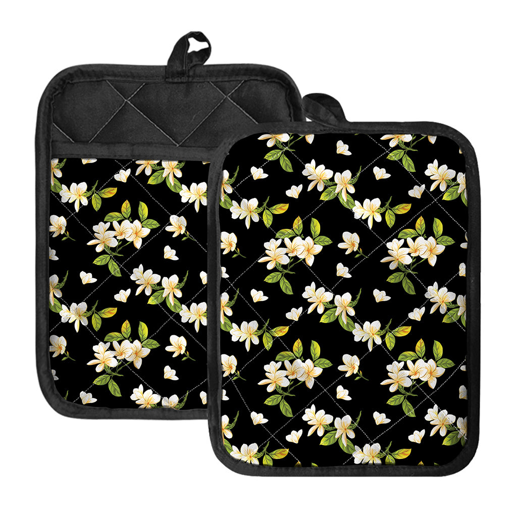 Vintage Plumeria Flower Pattern Print Pot Holders With Pocket