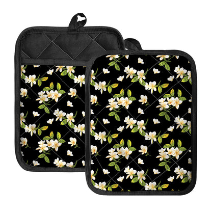 Vintage Plumeria Flower Pattern Print Pot Holders With Pocket