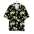 Vintage Plumeria Flower Pattern Print Rayon Hawaiian Shirt