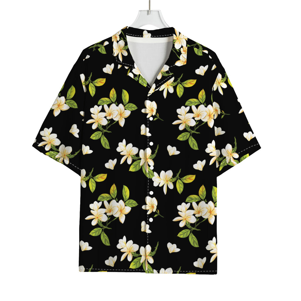 Vintage Plumeria Flower Pattern Print Rayon Hawaiian Shirt