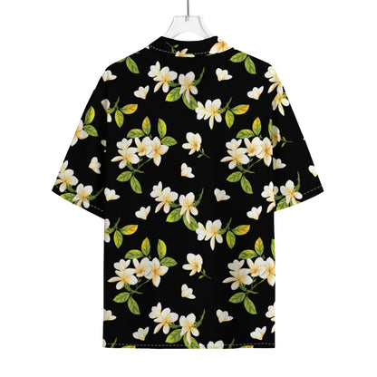 Vintage Plumeria Flower Pattern Print Rayon Hawaiian Shirt