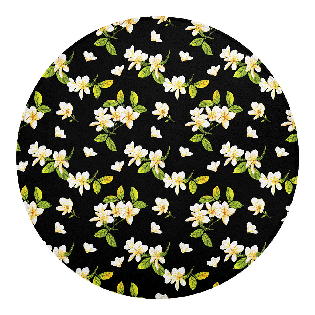 Vintage Plumeria Flower Pattern Print Round Blanket