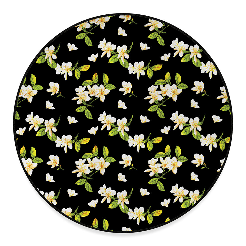 Vintage Plumeria Flower Pattern Print Round Floor Mat