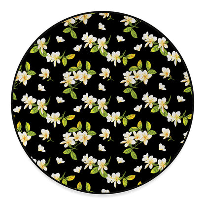 Vintage Plumeria Flower Pattern Print Round Floor Mat