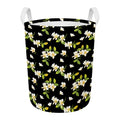 Vintage Plumeria Flower Pattern Print Round Laundry Basket