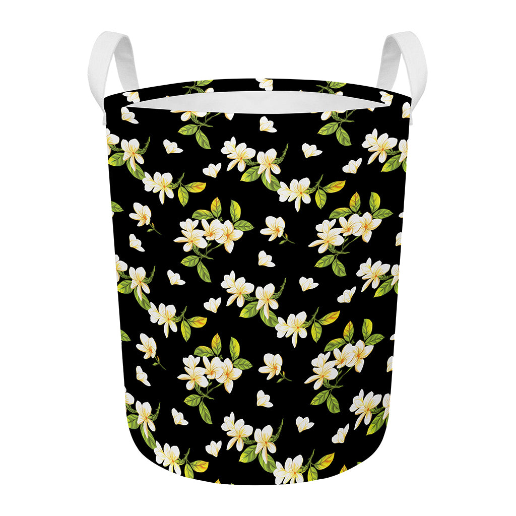 Vintage Plumeria Flower Pattern Print Round Laundry Basket