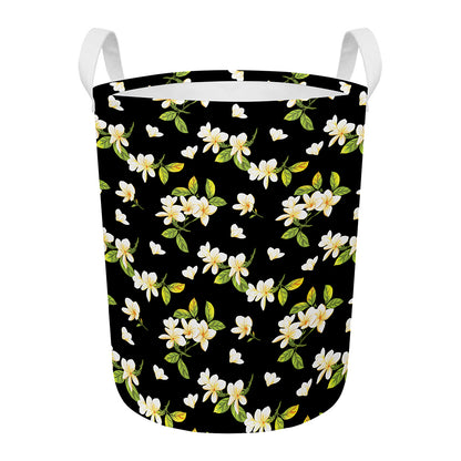 Vintage Plumeria Flower Pattern Print Round Laundry Basket