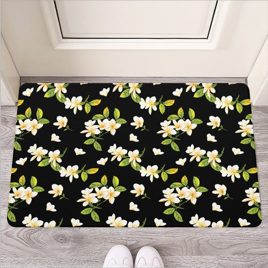 Vintage Plumeria Flower Pattern Print Rubber Doormat