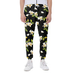 Vintage Plumeria Flower Pattern Print Scuba Joggers