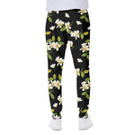 Vintage Plumeria Flower Pattern Print Scuba Joggers
