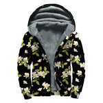 Vintage Plumeria Flower Pattern Print Sherpa Lined Zip Up Hoodie